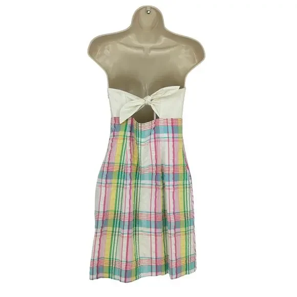 Lilly Pulitzer Summer Plaid Tie Back Ruffle Strapless Franco Dress Size 6 Beach - Picture 3 of 15